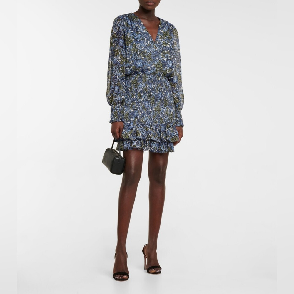 Veronica Beard Saera Blue Floral Long Sleeve Mini Dress Womens Size 14